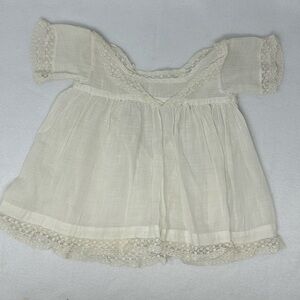 Vintage Girls' Ivory Linen & Lace-Trim Dress Size 0-6 Months